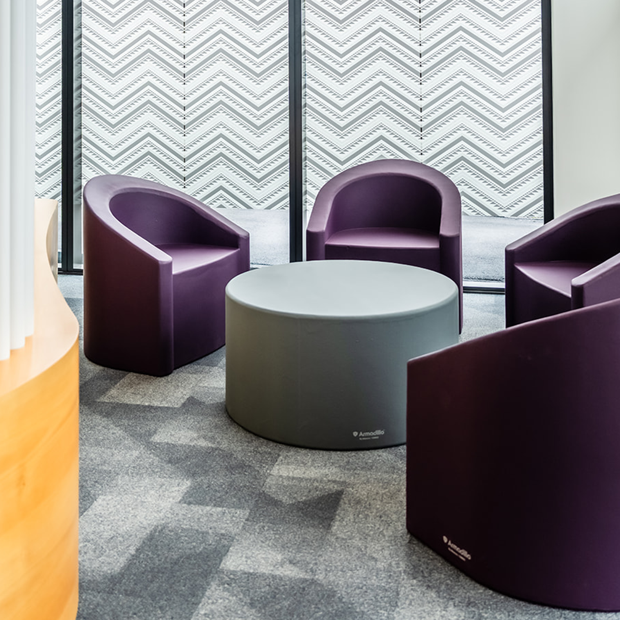 Armadillo Barrel Chair and Round Coffee Table